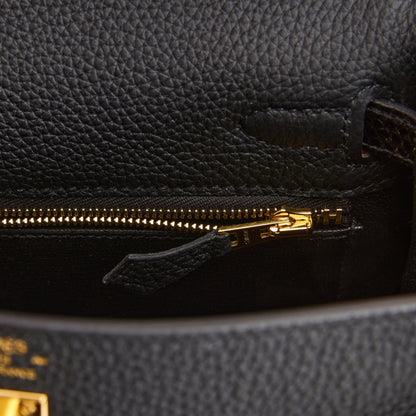 Hermes Kelly 25 Retourne Black Togo and Lizard Touch Gold Hardware