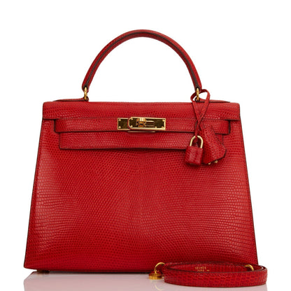 Hermes Kelly 28 Sellier Rouge Vif Lizard Niloticus Gold Hardware