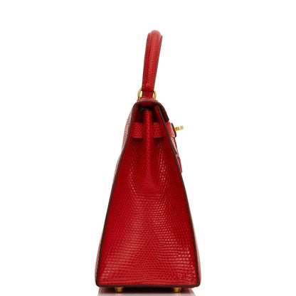 Hermes Kelly 28 Sellier Rouge Vif Lizard Niloticus Gold Hardware