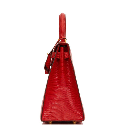 Hermes Kelly 28 Sellier Rouge Vif Lizard Niloticus Gold Hardware