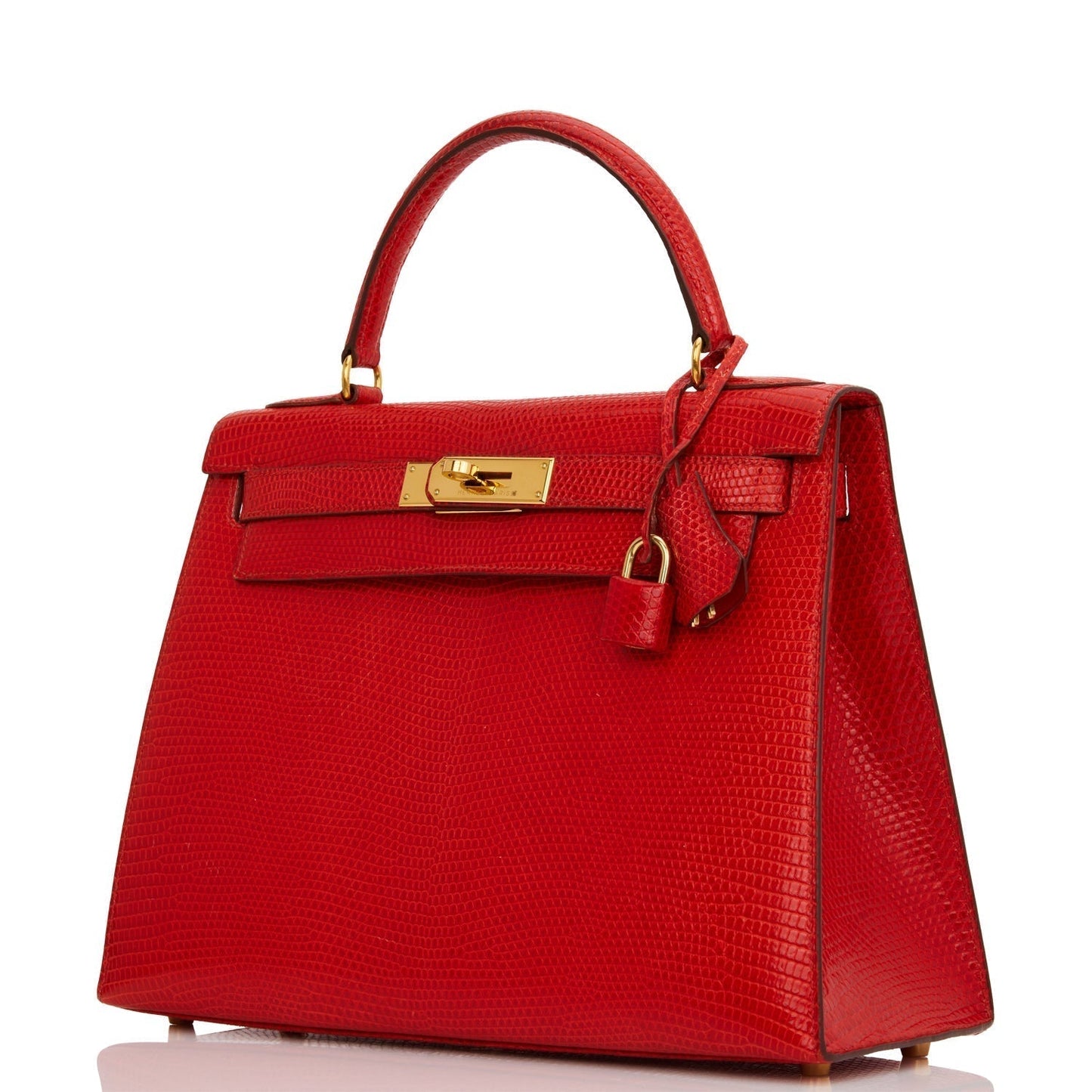Hermes Kelly 28 Sellier Rouge Vif Lizard Niloticus Gold Hardware