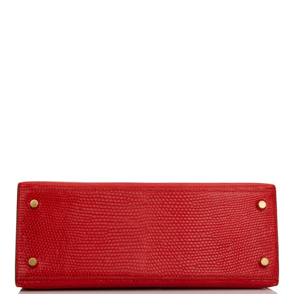 Hermes Kelly 28 Sellier Rouge Vif Lizard Niloticus Gold Hardware