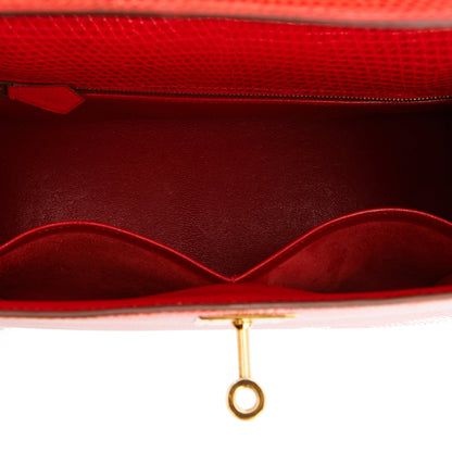 Hermes Kelly 28 Sellier Rouge Vif Lizard Niloticus Gold Hardware