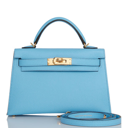 Hermes Kelly 20 Sellier Celeste Epsom Gold Hardware