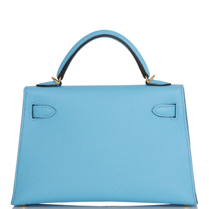 Hermes Kelly 20 Sellier Celeste Epsom Gold Hardware