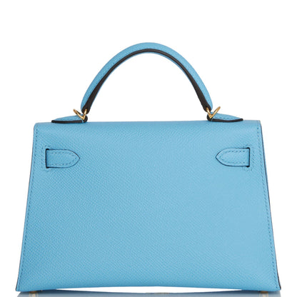 Hermes Kelly 20 Sellier Celeste Epsom Gold Hardware