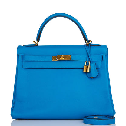 Hermes Kelly 32 Retourne Bleu Hydra Evercolor Gold Hardware