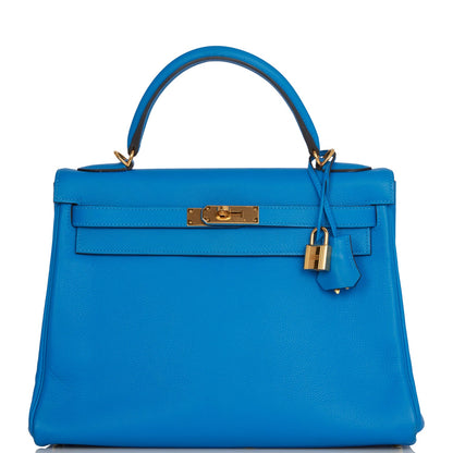 Hermes Kelly 32 Retourne Bleu Hydra Evercolor Gold Hardware