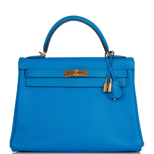 Hermes Kelly 32 Retourne Bleu Hydra Evercolor Gold Hardware