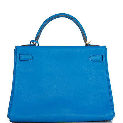Hermes Kelly 32 Retourne Bleu Hydra Evercolor Gold Hardware
