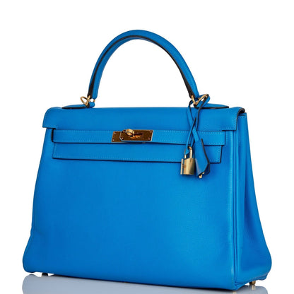 Hermes Kelly 32 Retourne Bleu Hydra Evercolor Gold Hardware