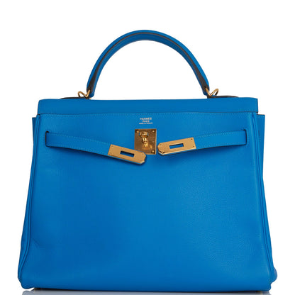 Hermes Kelly 32 Retourne Bleu Hydra Evercolor Gold Hardware