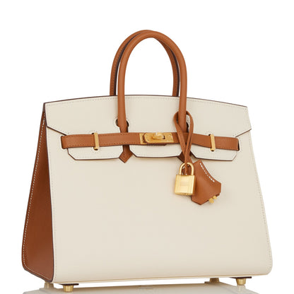 Hermes Birkin 25 Sellier Nata and Gold Epsom Brushed Gold Hardware
