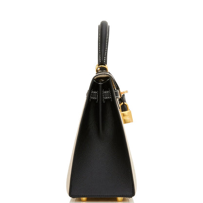 Hermes Kelly 25 Sellier Nata and Black Epsom Gold Hardware