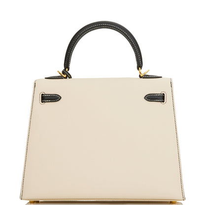 Hermes Kelly 25 Sellier Nata and Black Epsom Gold Hardware