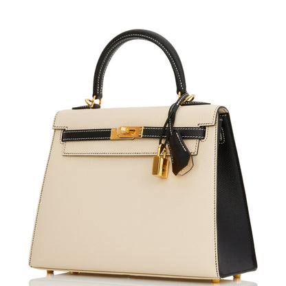 Hermes Kelly 25 Sellier Nata and Black Epsom Gold Hardware