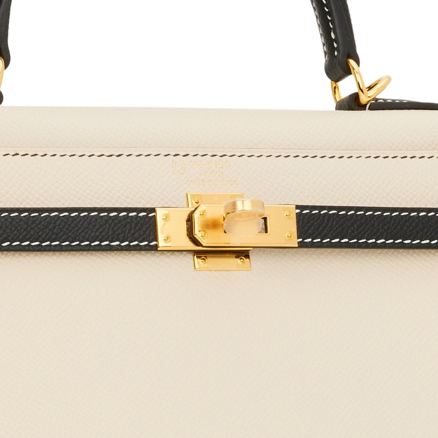 Hermes Kelly 25 Sellier Nata and Black Epsom Gold Hardware