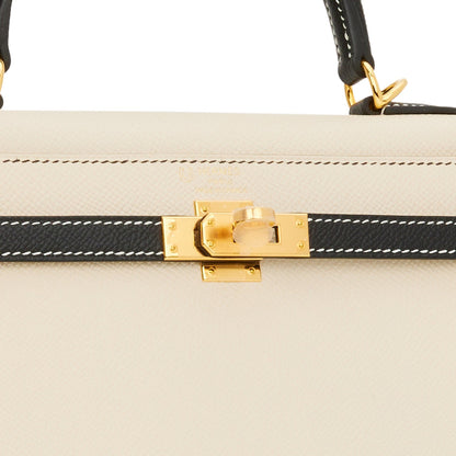 Hermes Kelly 25 Sellier Nata and Black Epsom Gold Hardware
