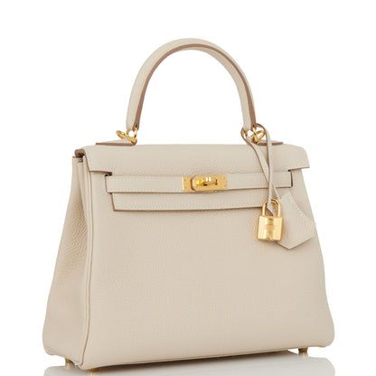 Hermes Kelly 25 Retourne Craie Togo Gold Hardware
