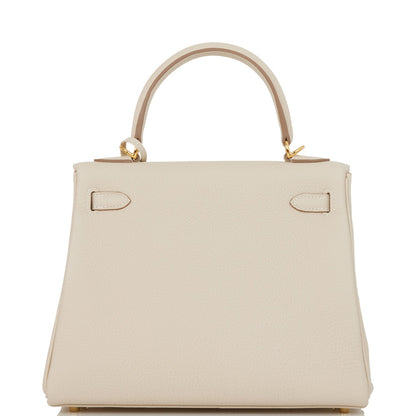 Hermes Kelly 25 Retourne Craie Togo Gold Hardware