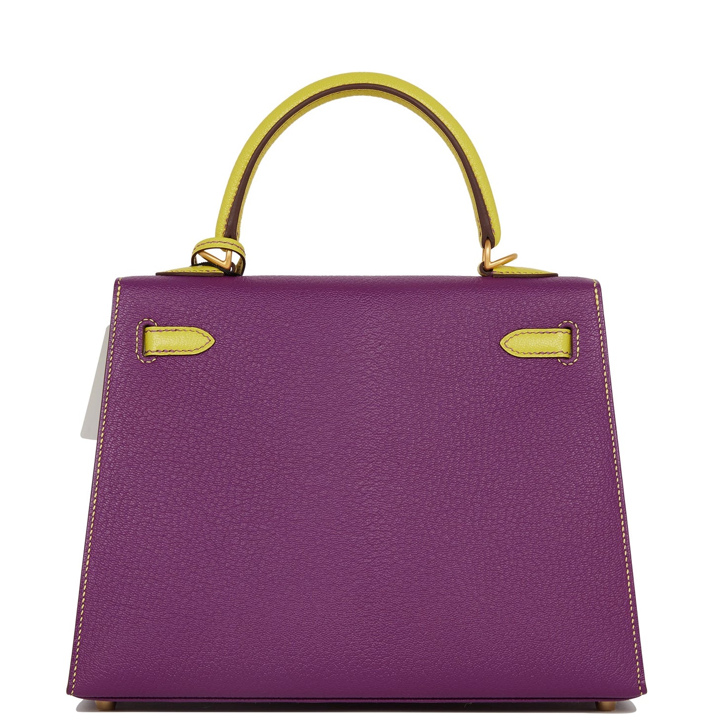 Hermes Kelly 25 Sellier Anemone and Lime Chevre Brushed Gold Hardware