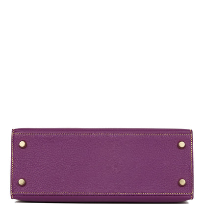 Hermes Kelly 25 Sellier Anemone and Lime Chevre Brushed Gold Hardware