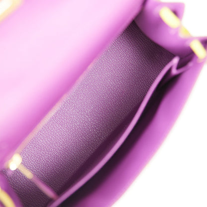 Hermes Kelly 25 Sellier Anemone and Lime Chevre Brushed Gold Hardware