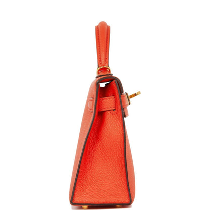 Hermes Kelly 20 Sellier Feu Chevre Gold Hardware