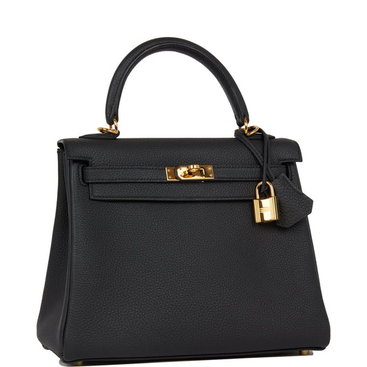 Hermes Kelly 25 Retourne Black Togo Gold Hardware