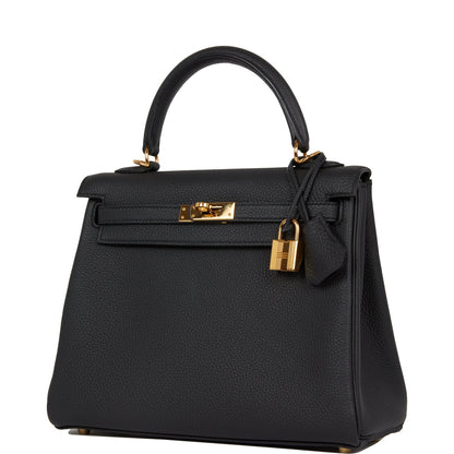 Hermes Kelly 25 Retourne Black Togo Gold Hardware