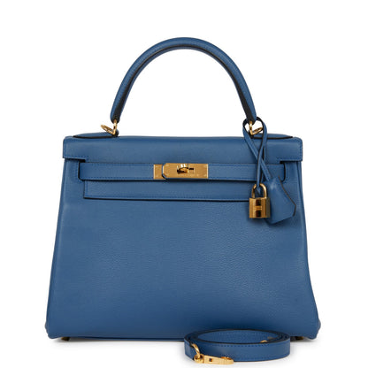 Hermes Kelly 28 Retourne Bleu Agate Evercolor Gold Hardware