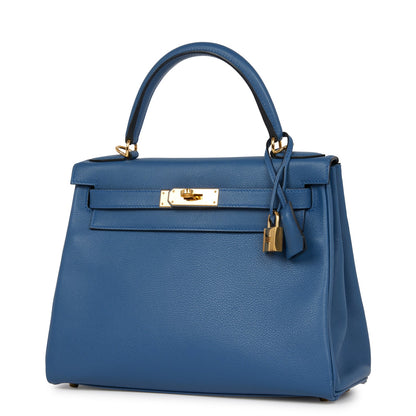 Hermes Kelly 28 Retourne Bleu Agate Evercolor Gold Hardware