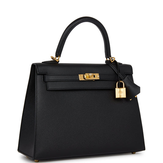 Hermes Kelly 25 Sellier Black Epsom Gold Hardware
