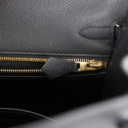 Hermes Kelly 25 Sellier Black Epsom Gold Hardware