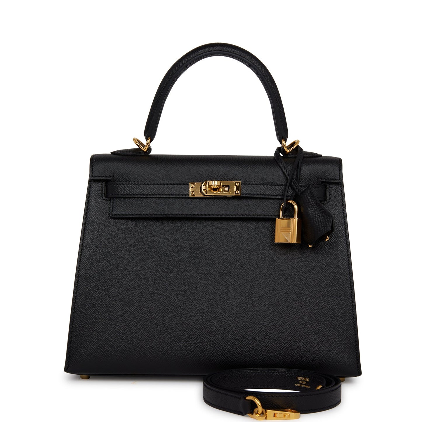 Hermes Kelly 25 Sellier Black Epsom Gold Hardware
