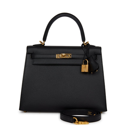 Hermes Kelly 25 Sellier Black Epsom Gold Hardware