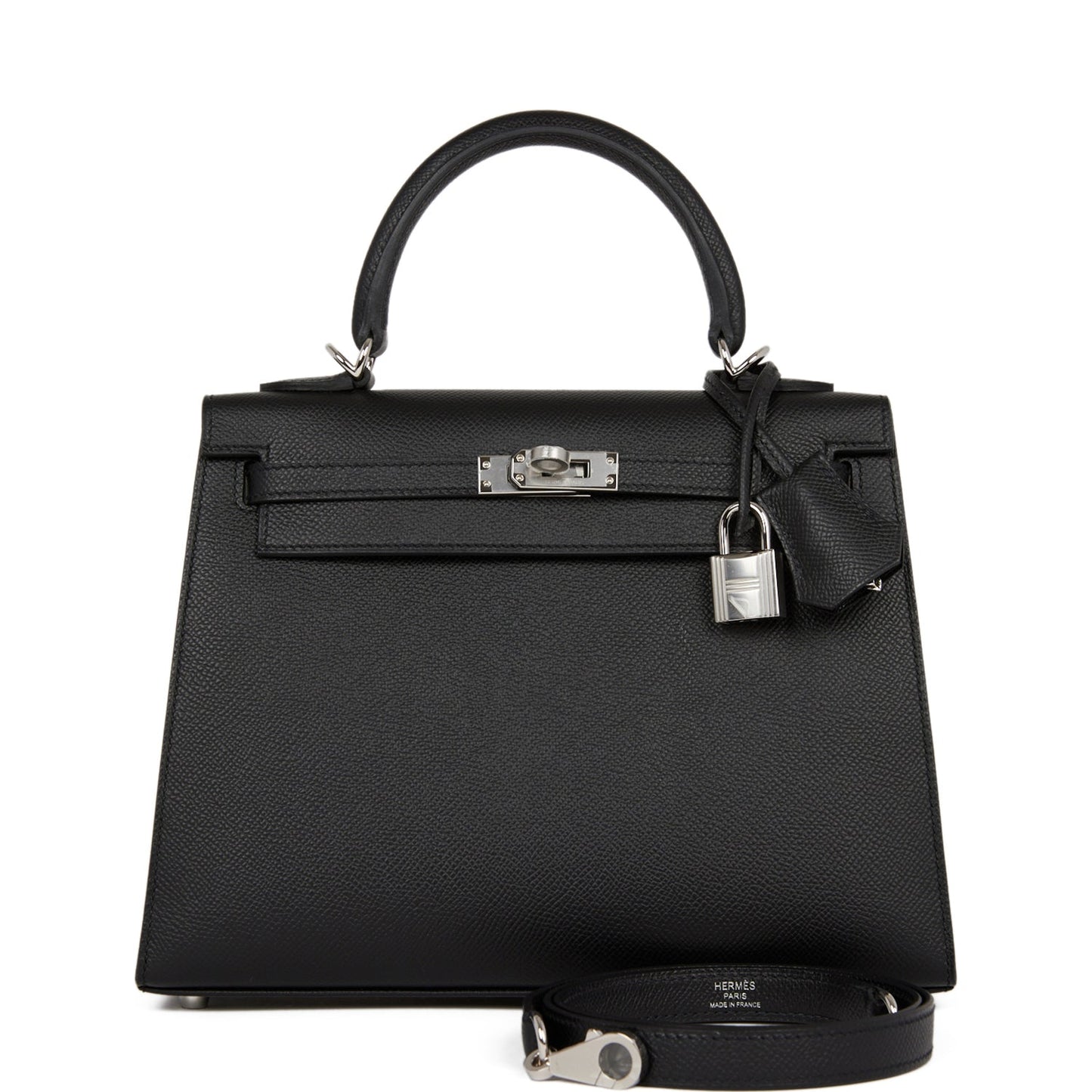 Hermes Kelly 25 Sellier Black Epsom Palladium Hardware