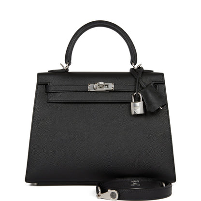Hermes Kelly 25 Sellier Black Epsom Palladium Hardware