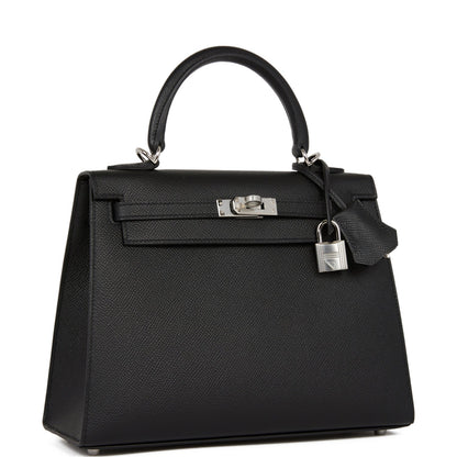 Hermes Kelly 25 Sellier Black Epsom Palladium Hardware
