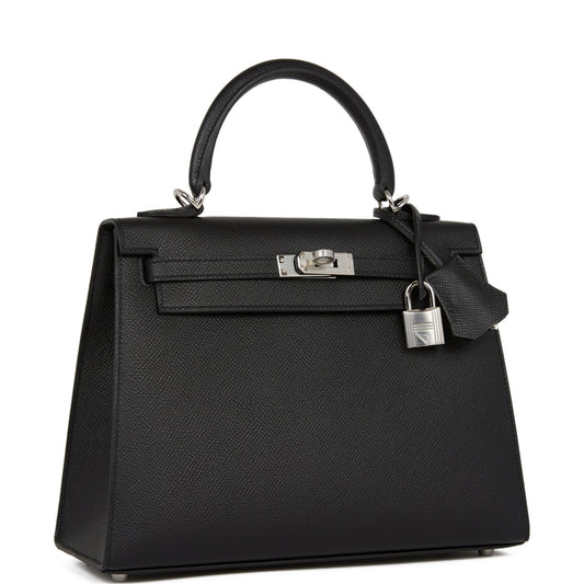 Hermes Kelly 25 Sellier Black Epsom Palladium Hardware