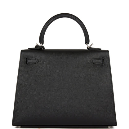 Hermes Kelly 25 Sellier Black Epsom Palladium Hardware