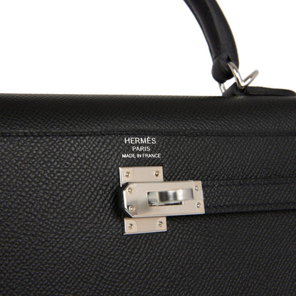 Hermes Kelly 25 Sellier Black Epsom Palladium Hardware