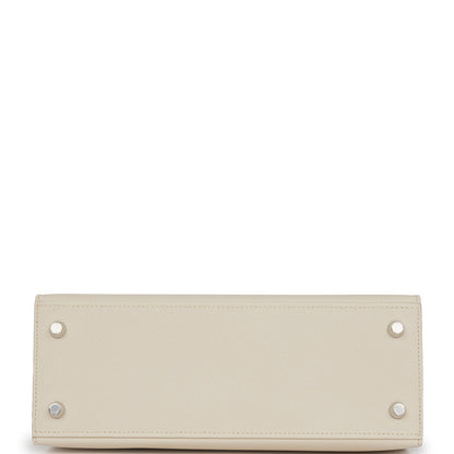 Hermes Kelly 25 Sellier Craie and Gris Mouette Epsom Brushed Palladium Hardware
