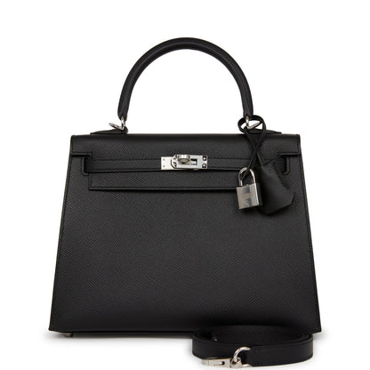 Hermes Kelly 25 Sellier Black Epsom Palladium Hardware