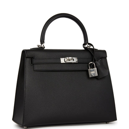 Hermes Kelly 25 Sellier Black Epsom Palladium Hardware