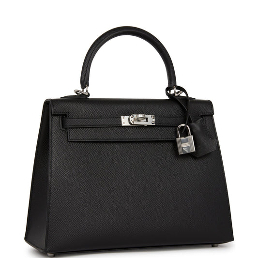 Hermes Kelly 25 Sellier Black Epsom Palladium Hardware