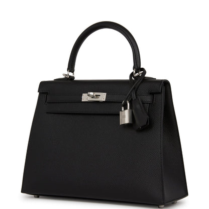 Hermes Kelly 25 Sellier Black Epsom Palladium Hardware