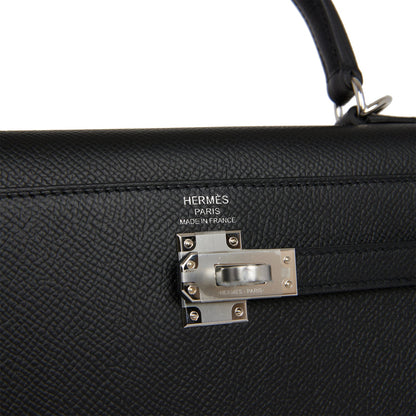 Hermes Kelly 25 Sellier Black Epsom Palladium Hardware