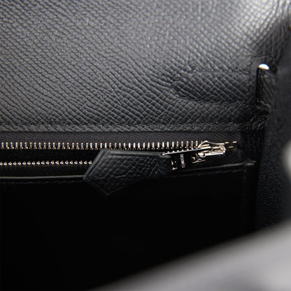 Hermes Kelly 25 Sellier Black Epsom Palladium Hardware