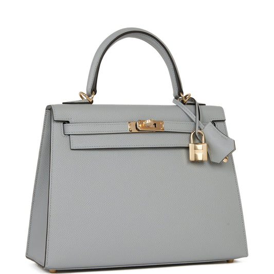 Hermes Kelly 25 Sellier Bleu Glacier Verso Epsom Permabrass Hardware
